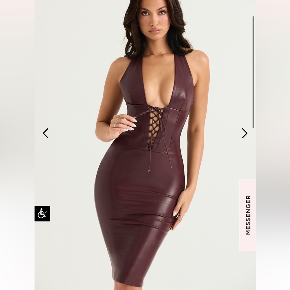 House of CB Jaquetta Wine Leather Corset Dress